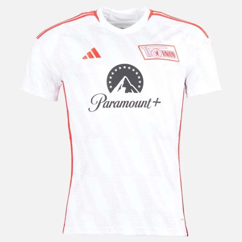 Online Herre UNB Union Berlin 24/25 udebane trøje Hvid/Vivid Red Træning|T-Shirts Og Undertrøjer