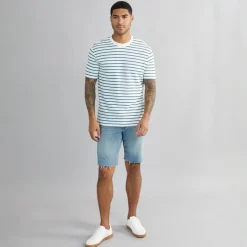 New Herre Vaffel Stribet T-shirt Snow White T-Shirts, Poloer Og Skjorter·T-Shirts Og Undertrøjer