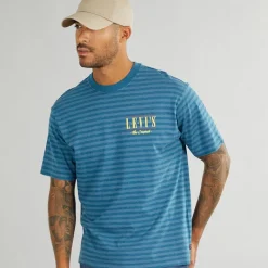 Herre Vintage Fit T-shirt Stribe Serif Logo Hampton Bay T-Shirts, Poloer Og Skjorter·T-Shirts Og Undertrøjer
