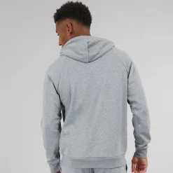 Best Hættetrøje til Herre UA Rival Fleece Logo Castlerock Lysegrå/​Hvid Træning|T-Shirts Og Undertrøjer