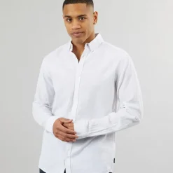Hvid Langærmet Skjorte med Striber Inbrayden til herre T-Shirts, Poloer Og Skjorter·Skjorter
