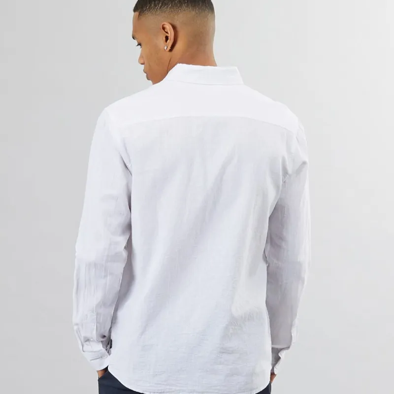 Hvid Langærmet Skjorte med Striber Inbrayden til herre T-Shirts, Poloer Og Skjorter·Skjorter