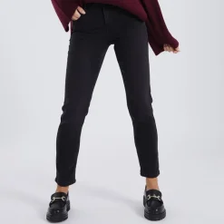 Outlet Jeans til kvinder Nunna MW Slim Fit Mørkegrå Denim Dame Jeans, Bukser Og Leggings·Jeans