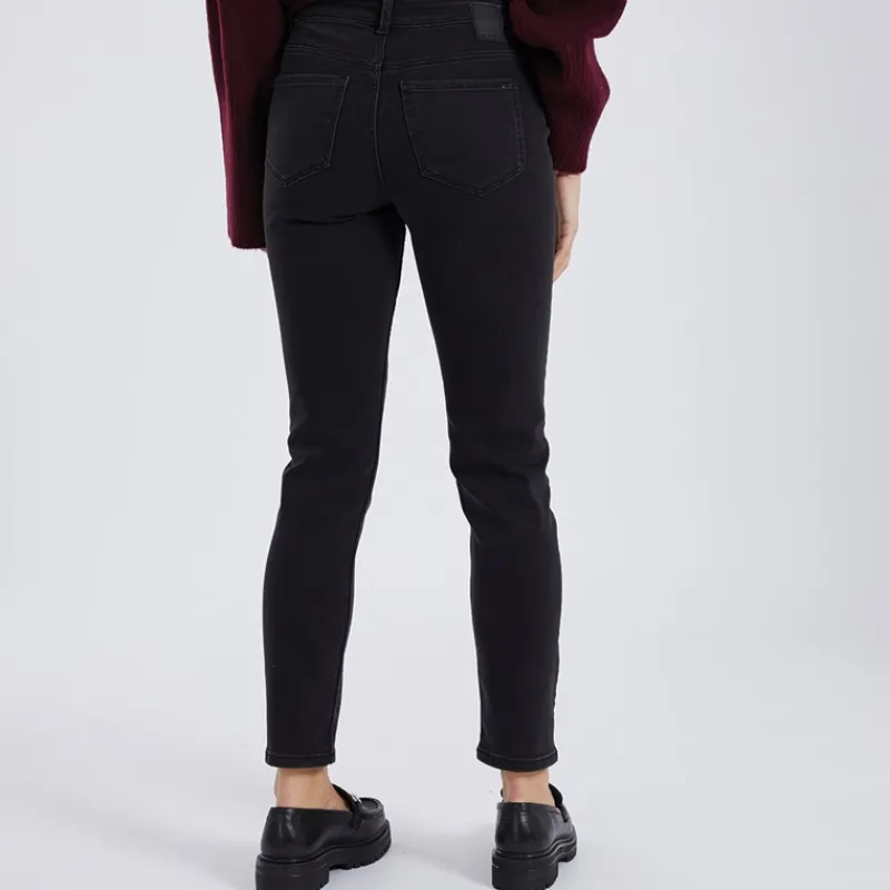 Outlet Jeans til kvinder Nunna MW Slim Fit Mørkegrå Denim Dame Jeans, Bukser Og Leggings·Jeans