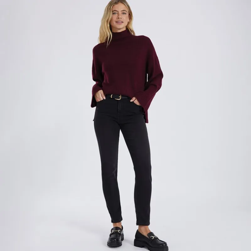 Outlet Jeans til kvinder Nunna MW Slim Fit Mørkegrå Denim Dame Jeans, Bukser Og Leggings·Jeans