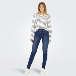 Sale Jeans til kvinder Rina Mid Rise Push Up Mørkeblå Dame Jeans, Bukser Og Leggings·Jeans