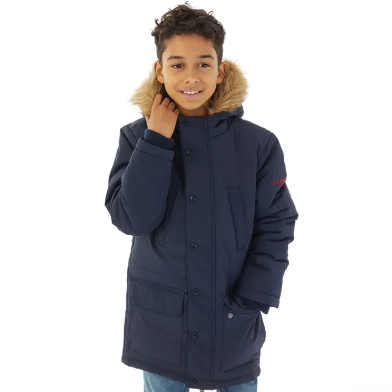 Best Klassisk Parka Frakke til Drenge med Pels Kant Blå Jakker Og Frakker