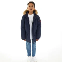 Best Klassisk Parka Frakke til Drenge med Pels Kant Blå Jakker Og Frakker