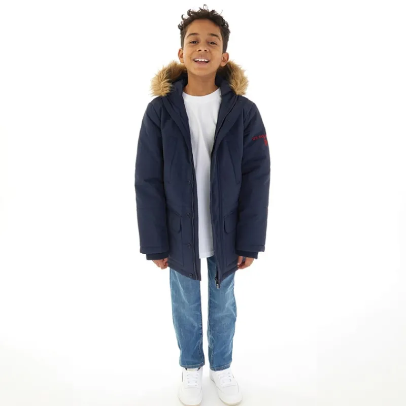 Best Klassisk Parka Frakke til Drenge med Pels Kant Blå Jakker Og Frakker