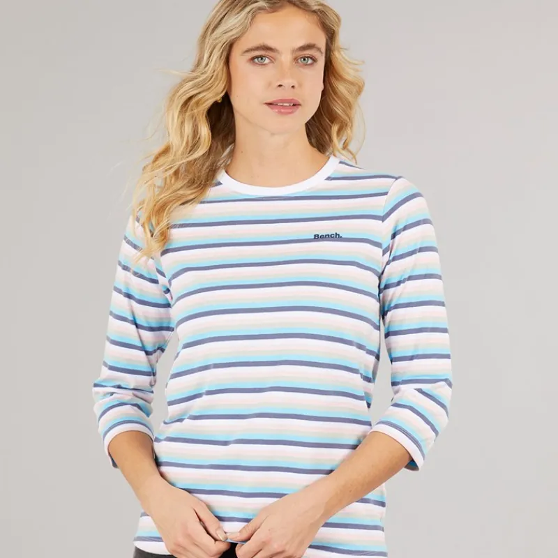 Clearance Langærmet T-shirt til kvinder Auborn Hvid/Lys støvet Rosa/Grøn/Blå/Marineblå Stribet Dame Overdele·T-Shirts|Overdele·Overdele