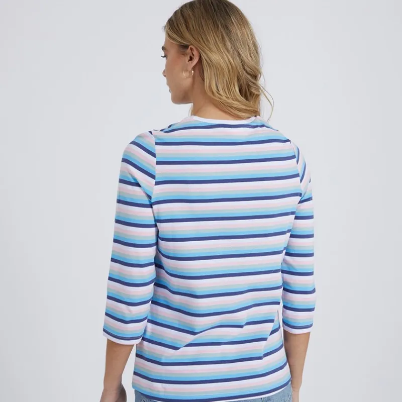 Clearance Langærmet T-shirt til kvinder Auborn Hvid/Lys støvet Rosa/Grøn/Blå/Marineblå Stribet Dame Overdele·T-Shirts|Overdele·Overdele