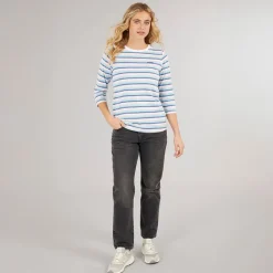 Clearance Langærmet T-shirt til kvinder Auborn Hvid/Lys støvet Rosa/Grøn/Blå/Marineblå Stribet Dame Overdele·T-Shirts|Overdele·Overdele