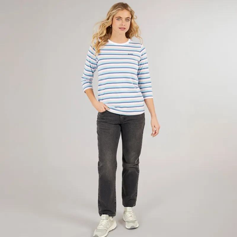 Clearance Langærmet T-shirt til kvinder Auborn Hvid/Lys støvet Rosa/Grøn/Blå/Marineblå Stribet Dame Overdele·T-Shirts|Overdele·Overdele
