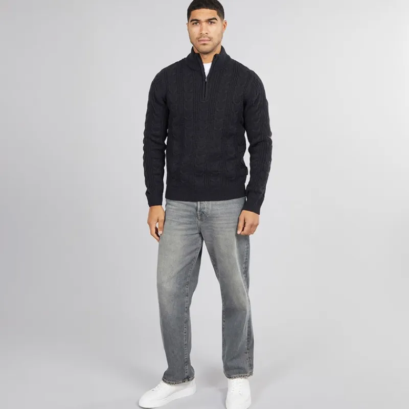 New Mænd 1/2 Lynlås Uld Trøje Marine Trøjer Og Cardigans·Trøjer