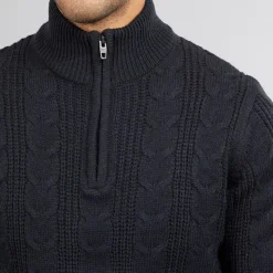 New Mænd 1/2 Lynlås Uld Trøje Marine Trøjer Og Cardigans·Trøjer