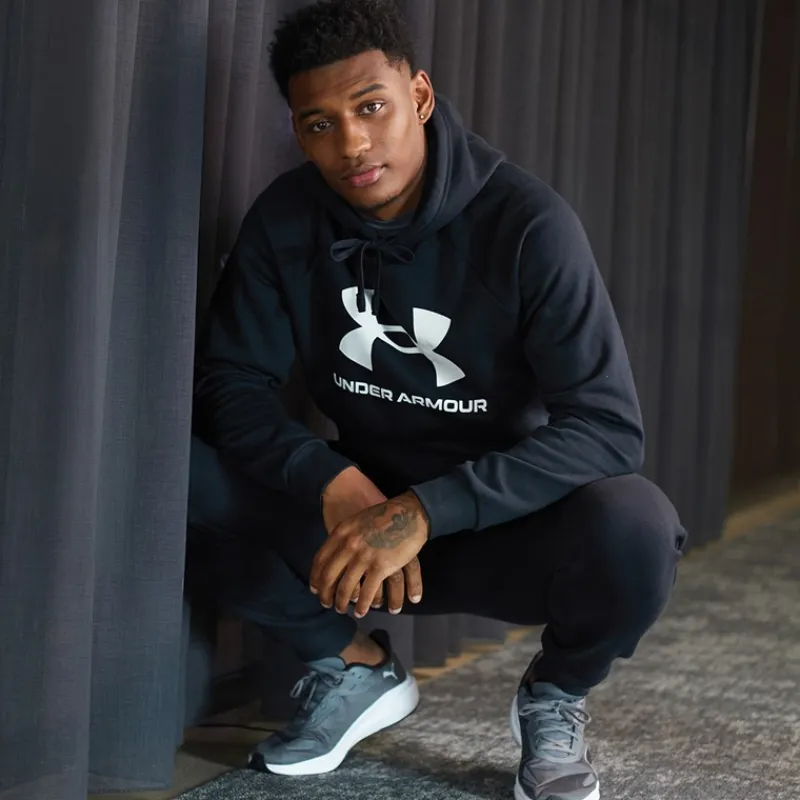 Clearance Mænd UA Rival Fleece Logo Hoodie /Hvid Træning|T-Shirts Og Undertrøjer
