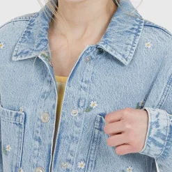Online Piger Cassie Denim Bluser og skjorter Blå Overdele Og Veste|Jakker Og Frakker