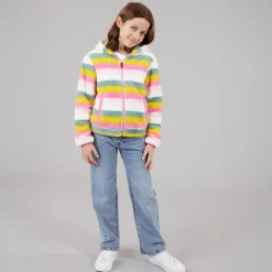 Best Piger Fantastisk Stribet Fuld Lynlås Fleece Bleg Rosa Stribe Hættetrøjer Og Sweatshirts|Jakker Og Frakker