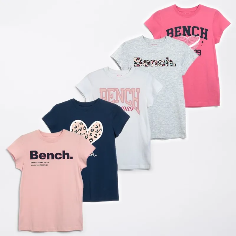 New Piger Juvie Fem Pak T shirts Lys Pink/Navy/Hvid/Lys Pink/Grå Melange Light Pink,Navy,White,Bright Pink, Grey Marl Multipakker|Overdele Og Veste