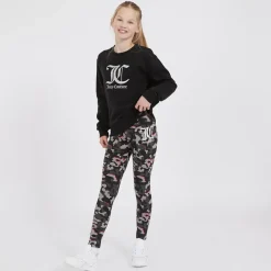 Online Piger Oversized Crew Sweatshirt og Abstrakt Leggings Tracksuit Sæt Sort Træningsdragter Og Sæt