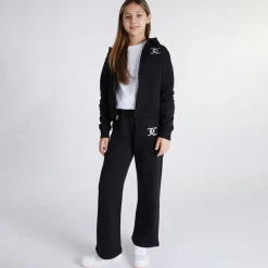 Sale Piger T-shirt med lynlås og brede ben Joggingbukser Tracksuit Sæt Sort Træningsdragter Og Sæt