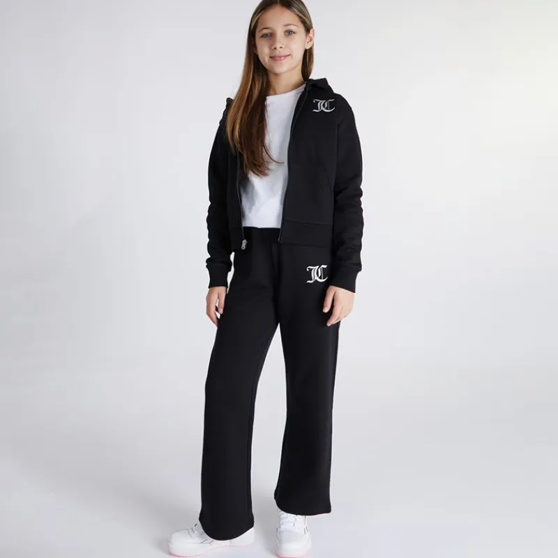 Sale Piger T-shirt med lynlås og brede ben Joggingbukser Tracksuit Sæt Sort Træningsdragter Og Sæt