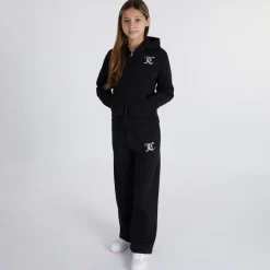 Sale Piger T-shirt med lynlås og brede ben Joggingbukser Tracksuit Sæt Sort Træningsdragter Og Sæt