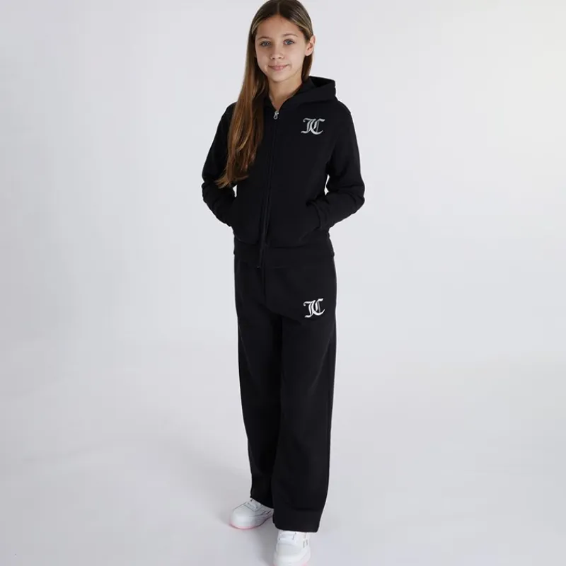 Sale Piger T-shirt med lynlås og brede ben Joggingbukser Tracksuit Sæt Sort Træningsdragter Og Sæt