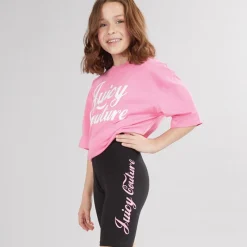 Clearance Piger T-shirt med Script Print og Cykelshorts Sæt Sort Sæt|Træningsdragter Og Sæt