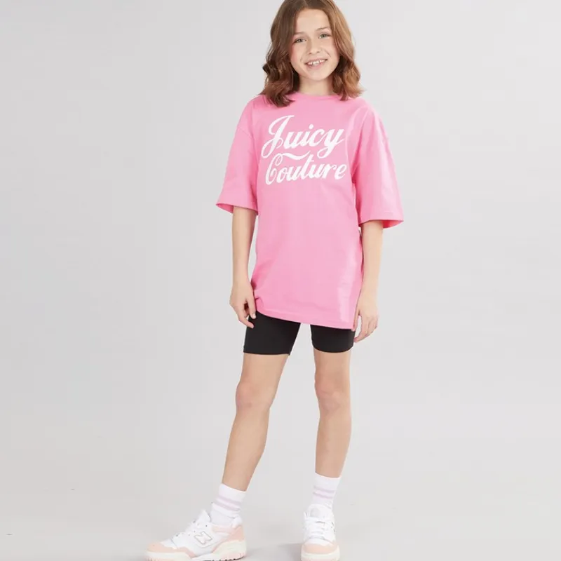 Clearance Piger T-shirt med Script Print og Cykelshorts Sæt Sort Sæt|Træningsdragter Og Sæt