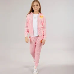 Clearance Piger Velour Hjerte Logo Træningsdragt Mandelblomst Træningsdragter Og Sæt