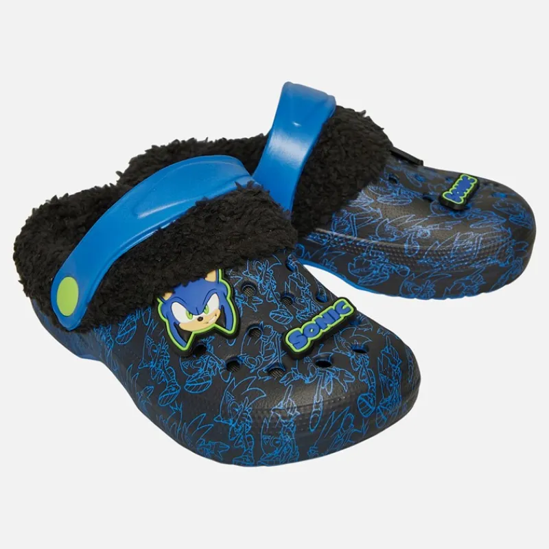Clearance spædBørn Drenge Lennox Mærke Pelsforet Træsko Sort/Blå Klip-Klapper Og Sandaler|Klip-Klapper Og Sandaler