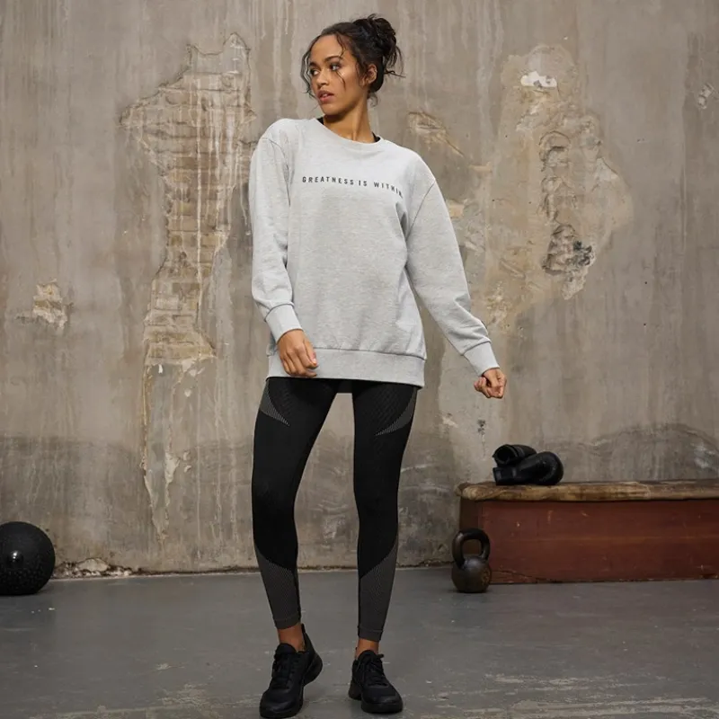 Discount Sweatshirt med rund hals Oversized Lysegrå Melange til Kvinder Dame Hættetrøjer Og Sweatshirts·Sweatshirts