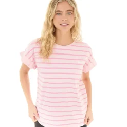 Outlet T-shirt Velmina Pink Stripe til kvinder Dame Overdele·T-Shirts|Overdele·Overdele